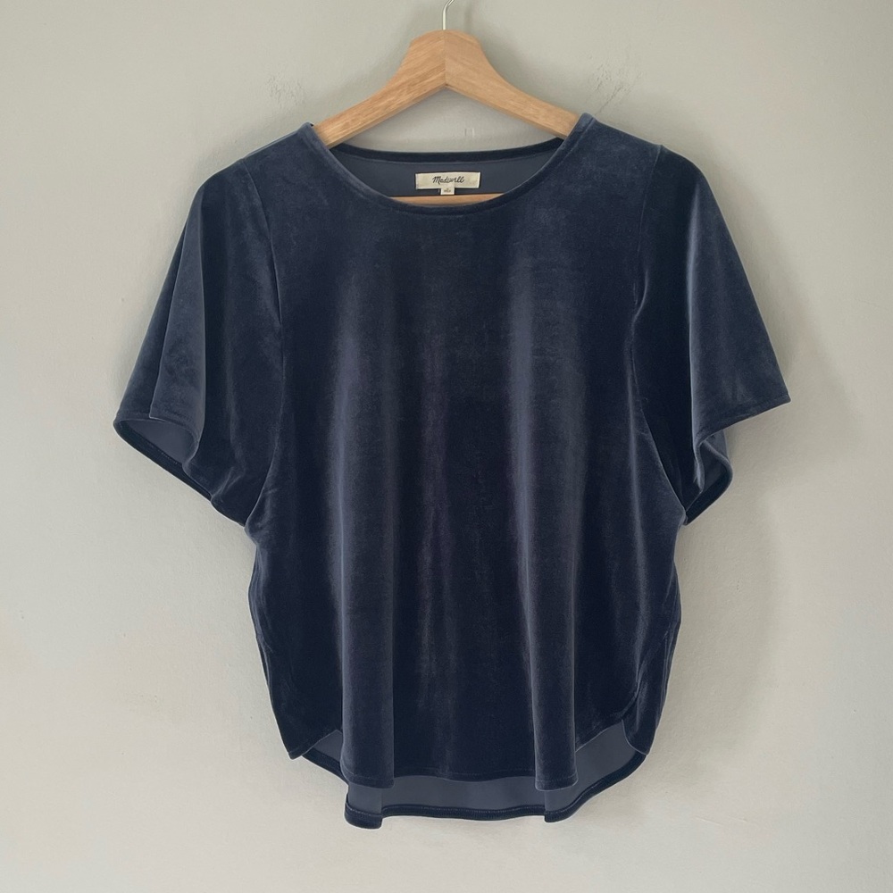 Madewell Blue Velvet Flutter Top NWT